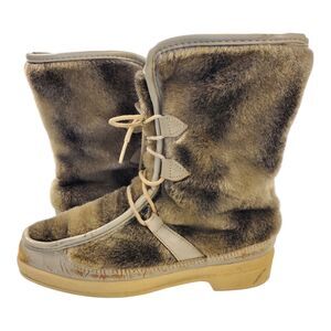Vintage SNOWLAND Boots Women Size 10 Beige Shearling Faux Fur Boho Outdoor 27590